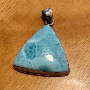 Sterling silver and natural larimar triangle  Pendant